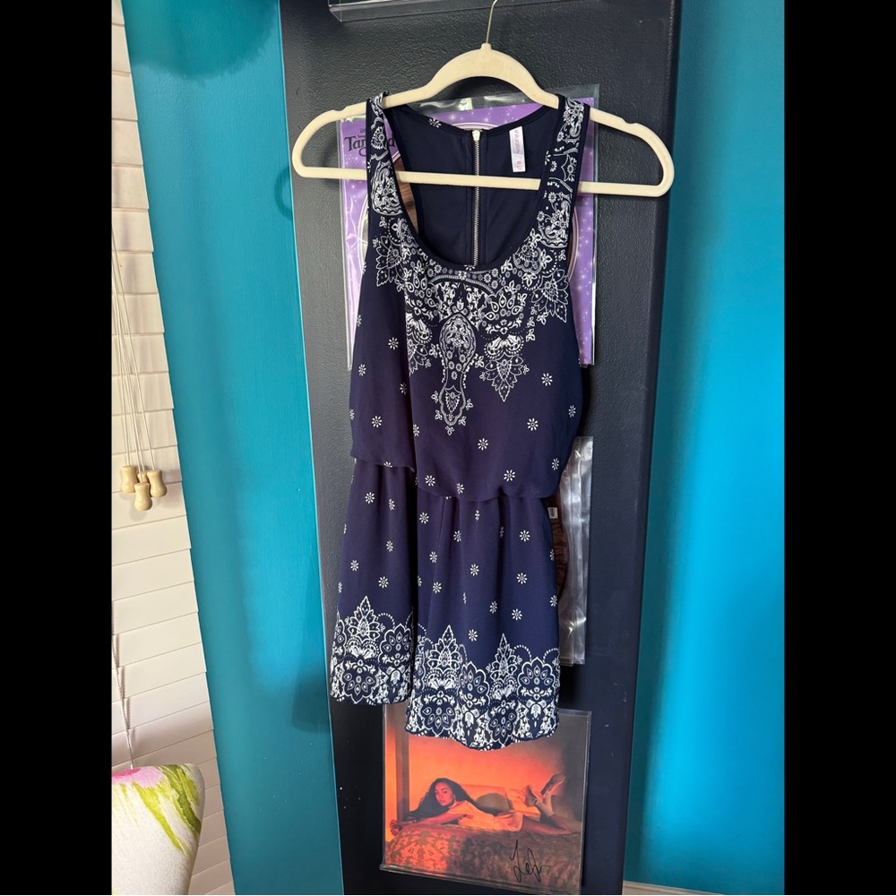 Navy Blue Patterned Romper